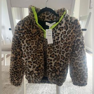 Nordstrom Leopard Print Kids Puffer Jacket with Neon Trim
